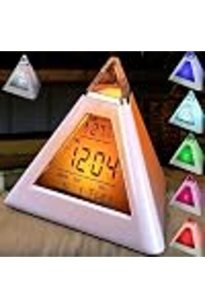Arabest Pyramid Color Changing Digital Alarm Clock,7 Color LED Display With M...