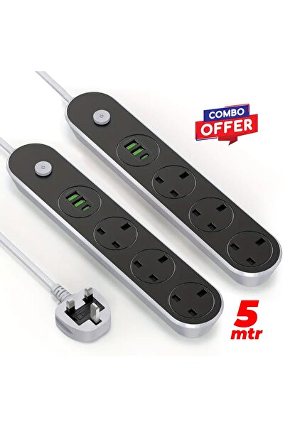 Zen Store 2 PC Combo – 5m Cable - 3 Socket Power Extension Boards with Dual U...