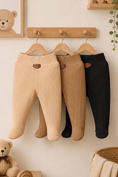 MAHFEL 100% Cotton Basic 3-Piece Unisex Baby Bottom Pants with Booties