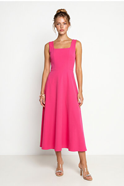 Lovelyİstanbul A Kesim Midi Dokuma Elbise LNT0042 PEMBE