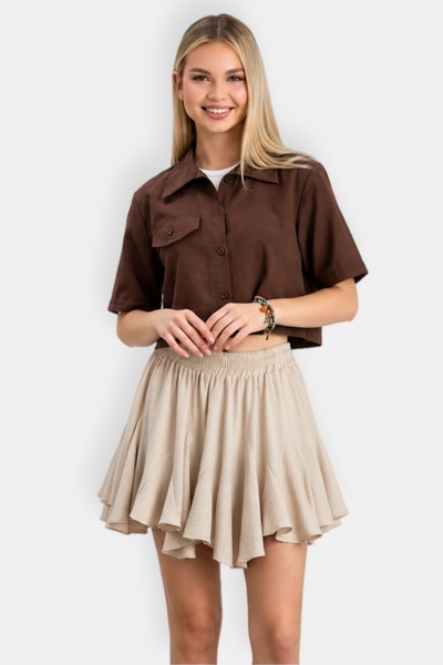 Space Fashion Women's Cream Beige Elastic Waist Flared Mini Skirt