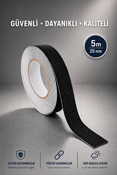 NUBLADO 2,5 cm X 5 METRE Yapışkanlı Premium Yer Zemin Merdiven Zemin Kaydırmaz Bant Kaymaz Bandı Siyah