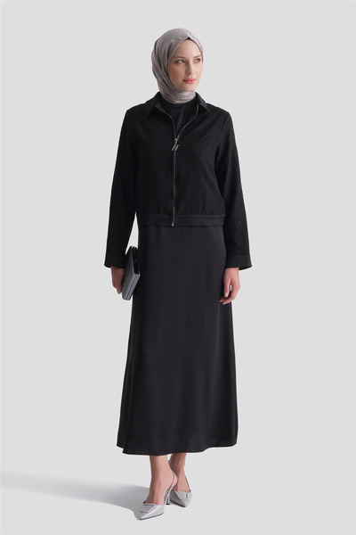 Armine Textured Jacket Suit Black
