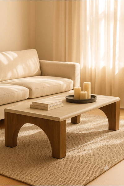 Icon Modern Wooden Coffee Table with Brown Arched Legs, Center Table for Livi...