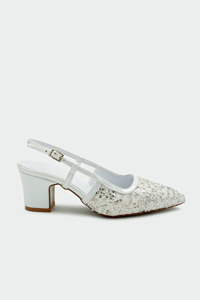 LAMİNTA Zawin Sequined Women's White Heeled Shoes