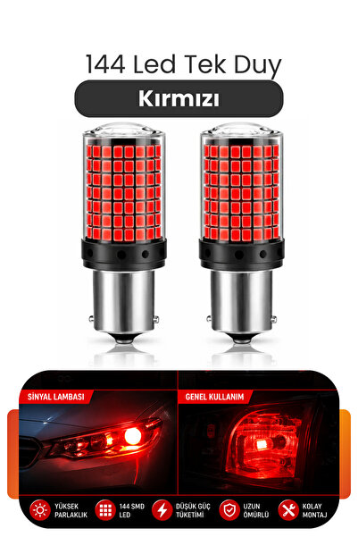 Asdelya 144 LED Tek Duy Kırmızı LED Ampul BA15S P21W Stop Fren Park Lambası 2...
