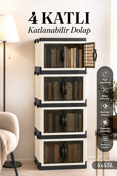 naturelove 4 Katlı Kapaklı Katlanabilir Kitaplık - Çok Amaçlı Modüler Banyo M...