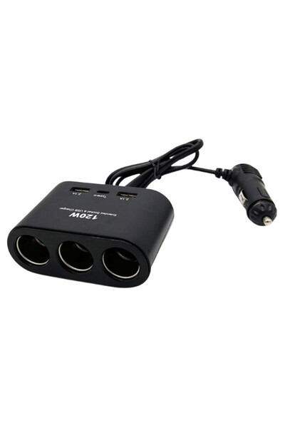 Olesson Priza Bricheta Auto, Tripla cu Fir, 3 Prize, 2 USB si 1 TIP C