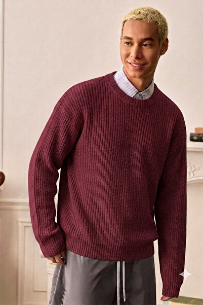Tarz Cool Men's Crew Neck Ribbed Knit Acrylic Cotton Sweater