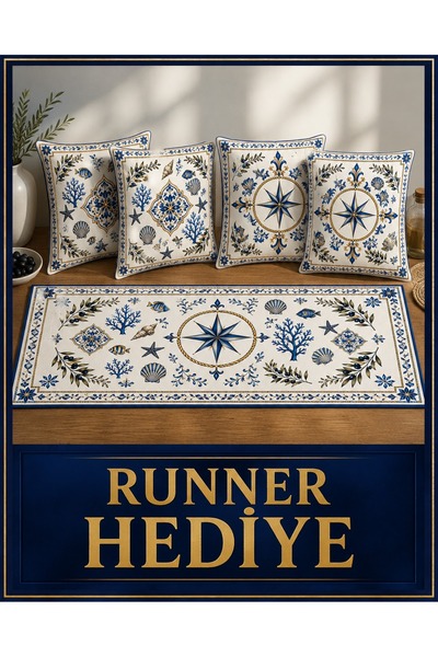 menesahome Mediterranean Inspired Sea Themed Digital Printed Set of 4 Throw P...