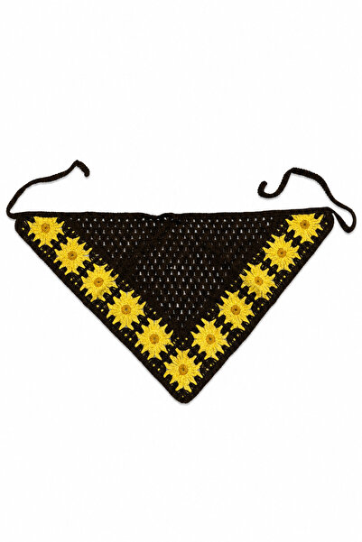 Jack Ferrero Hand Knitted Sunflower Patterned Brown Summer Bandana Hair and N...