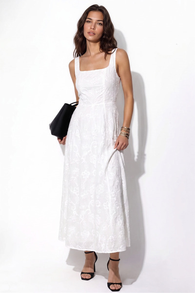 TLG TLG GİYİM Women's Floral Patterned Lined Strappy Maxi Dress