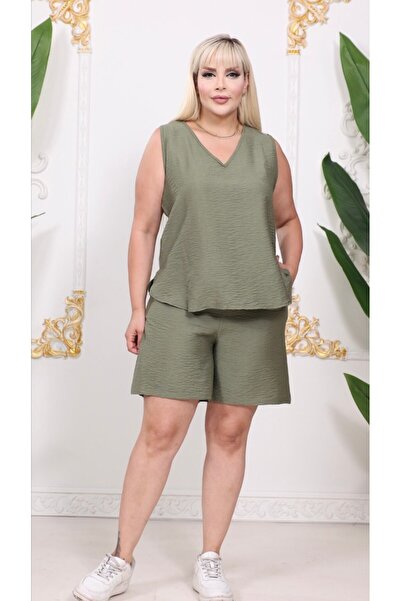 as so Plus Size Women's V-Neck Shorts Two-Piece Suit Summer Loose Set