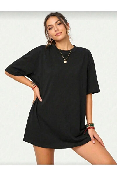 ROYAL FASHİON Women's Plain Black Oversized T-Shirt