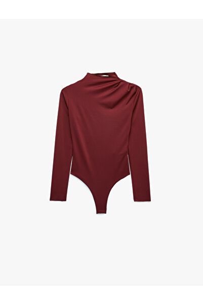 Koton Slim Fit Uzun Kollu Drape Detaylı Hafif Dik Yaka Bodysuit