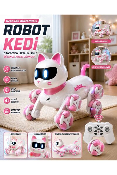 scntoys Oyuncak ÇOK Fonksiyonlu Uzaktan Kumandalı Şarjlı Sesli Işıklı Robot Kedi