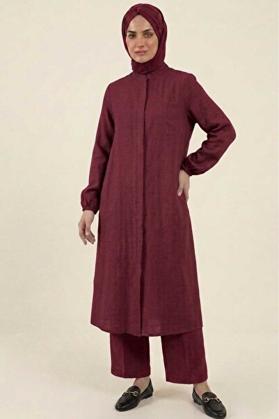 PORİENTO Burgundy 100% Cotton Muslin Fabric Zippered Comfortable Fit Hijab Wo...
