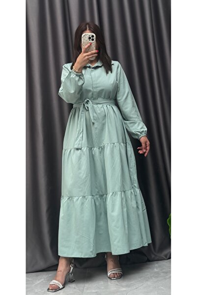 NİSUM MODA Shirt Collar Long Dress