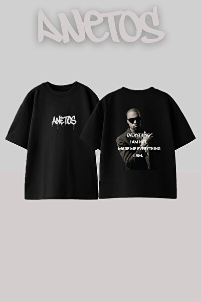 Anetos Kanye West_36 Μαύρο μπλουζάκι με στάμπα σχεδίου Unisex Oversize