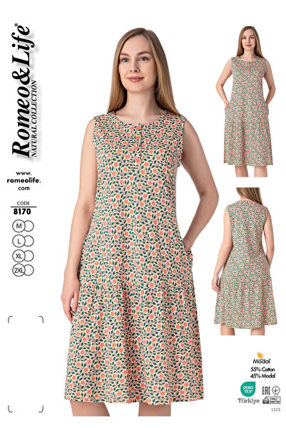 ROMEO LİFE Women's Cotton Modal Fabric Short Dress 8170