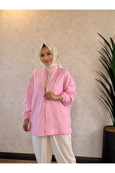 ALANURMODA 24434 قبعة قصيرة من فيستو بسحاب أمامي باللون الوردي