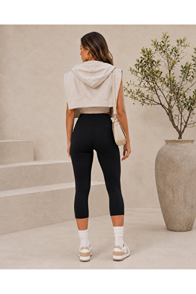 Fioria Women's Black Premium Fabric High Waist Capri Leggings