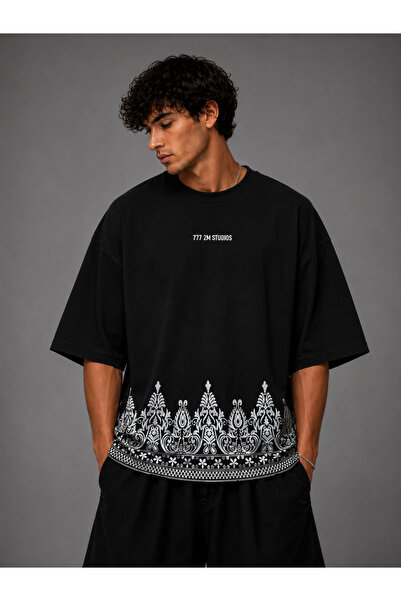 Nulivez Ottoman Patterned Oversize Unisex T-Shirt – Ethnic Motif Printed Shor...