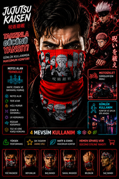 FG KONNİCHİWA Jujutsu Kaisen Bandana Anime Face Mask and Neck Gaiter and Dail...