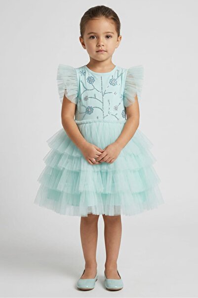 Luna Moon Toddlers Girl Ruffle Sleeve Sequins Dress, Blue