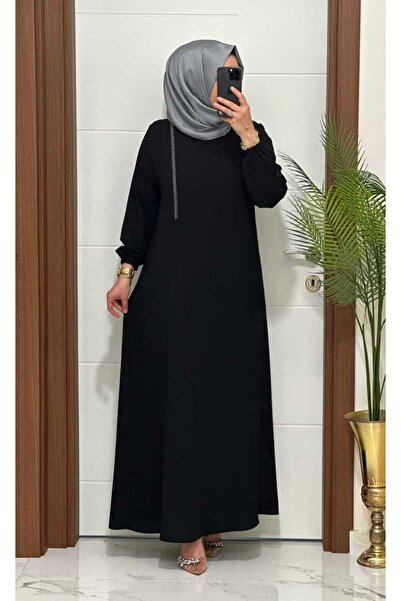 MODA ALMİRA 6237 K 150 SİYAH KREP KUMAŞ TAŞLI GÜLŞEN ELBİSE