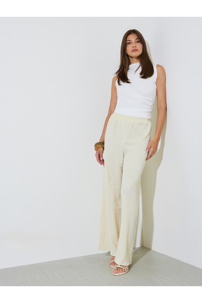 Styli Off White Textured Knit Wide Leg Pants