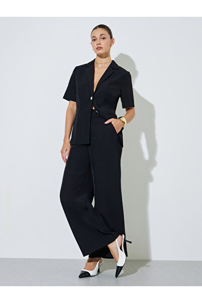 Styli Black Solid Wide Leg Pants