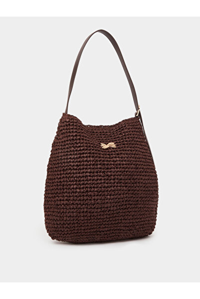 Styli Brown Raffia Shoulder Bag