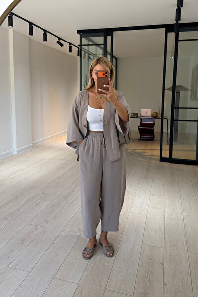 Sezgi Tekin Single Button Shirt/Slouchy Pants Mink Tencel Modal Set