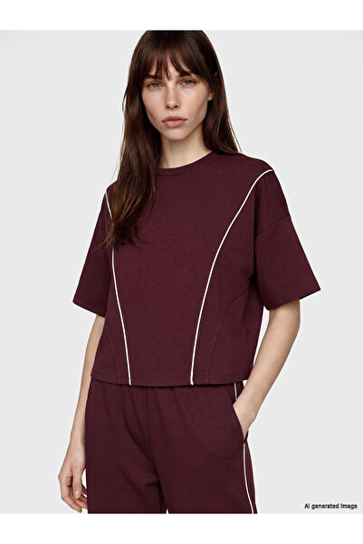 LC Waikiki Burgundy Crew Neck Women's T-Shirt