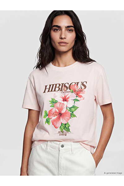 LC Waikiki Pink Printed Cotton Women's T-Shirt