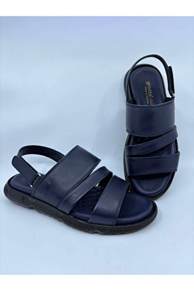 Papuccu Dark Blue Men's Genuine Leather Sandals