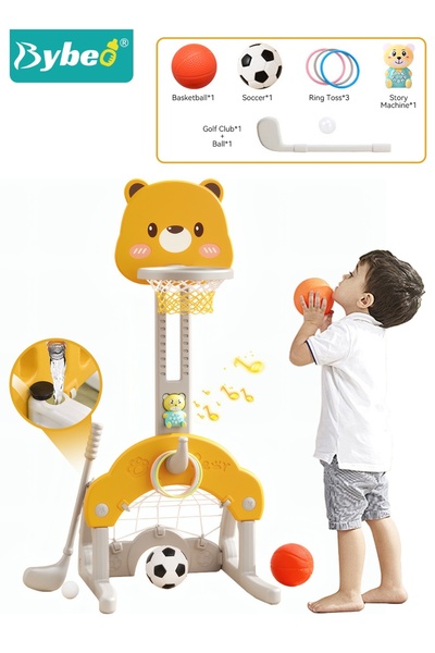 BYBEO 5-In-1 Kids Basketball Hoop, Multifunctional Basketball Stand with Foot...