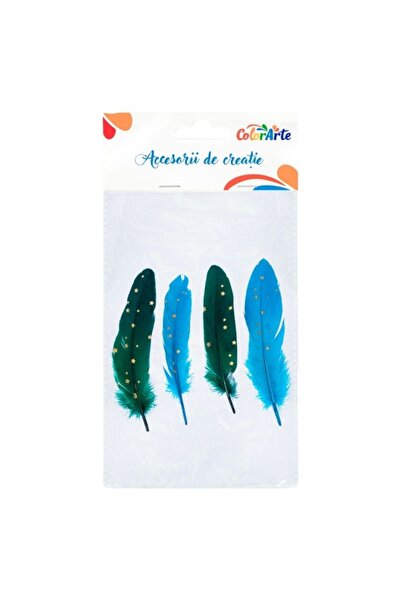 MC Micostore Accesorii creatie - pene cu stelute aurii, 17-19cm, set 4 buc, C...