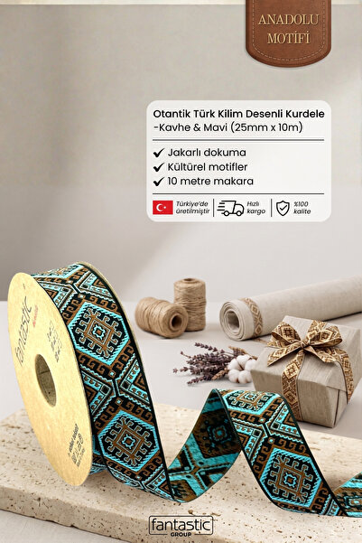 FANTASTIC Authentic Turkish Kilim Patterned Jacquard Woven Ribbon 25mm 10 Met...