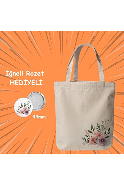 riyaz Demet Flower Printed Fabric Shoulder Bag (35X40 cm), with Pin Badge Gif...