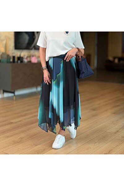 Selence Women's Asymmetrical Cut Colorful Chiffon Skirt with Elastic Waist