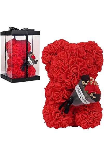 OEM Ursulet/figurina din trandafiri Trifox cu mini buchet, in cutie cu fereas...