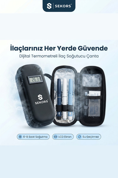 Sekors Dijital Göstergeli İnsülin Taşıma Çantası Soğuk İlaç Çantası Medikal S...