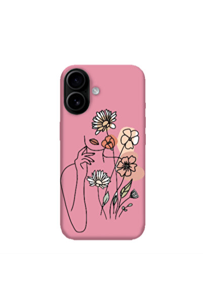 Other Apple Iphone 16 plus Lady with Flowers Pink Colored Silicone TPU Θήκη