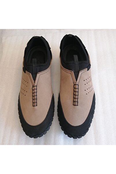 Butik Tülin Unisex Genuine Cowhide Nubuck Sand-Black Combination Elastic Soft...