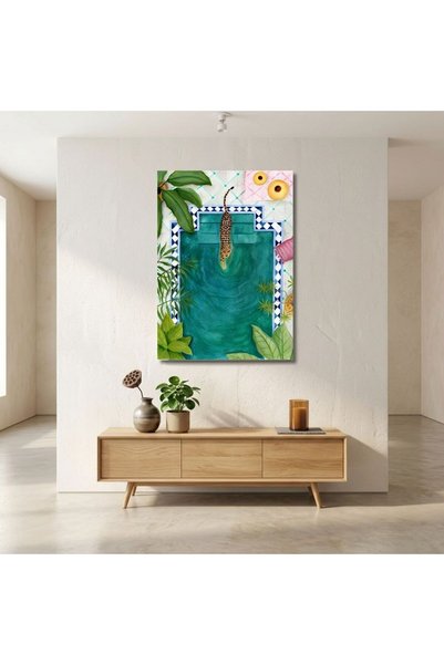 Çılgıntrend Tablou fără ramă cu leopard la piscină - Poster de perete cu aspect luxos pentru sufragerie și dormitor