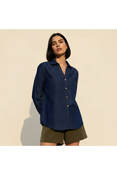 DNM Cotton Denim Shirt with V-neck