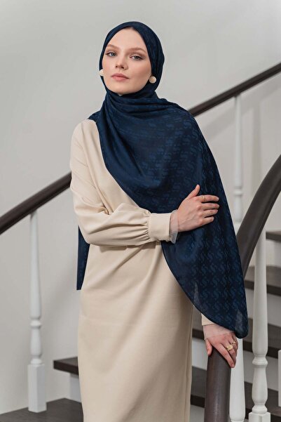 Aida Scarfs Navy Blue Floral Viscose Jacquard Shawl