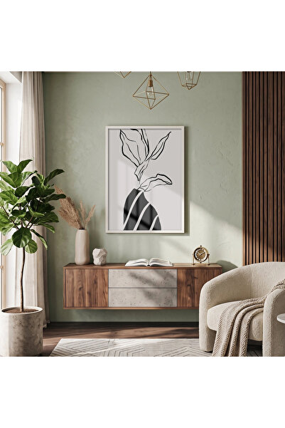KOLAJTASARIM Formă minimalistă a unei linii, tablou înrămat în lemn alb, deco...